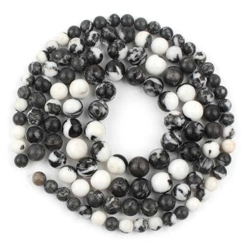 Natürlicher Mineralienstein, matt, stumpf poliert, rosa Zebra-Jaspis-Perlen zur Schmuckherstellung, DIY-Armband, Halskette, 4–12 mm, Abstandsperlen, Weiß/Schwarz, 12 mm, 30 Stück von HUYTUY