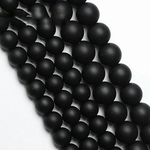 Naturstein, weiße und schwarze Achate, matt poliert, matte Onyx-Perlen, runde Perlen zur Schmuckherstellung, DIY-Armbänder, 4–12 mm, 15 Zoll, Mattschwarz, 6 mm, 59 bis 63 Stück von HUYTUY