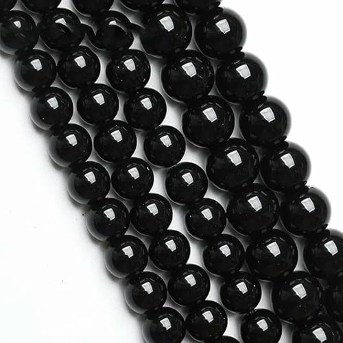 Naturstein, weiße und schwarze Achate, matt poliert, matte Onyx-Perlen, runde Perlen zur Schmuckherstellung, DIY-Armbänder, 4–12 mm, 15 Zoll, glattes Schwarz, 10 mm, 36 bis 38 Stück von HUYTUY