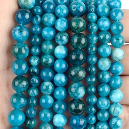 Natursteinperlen 4 6 8 10 mm Tigerauge, Lava, Amazonit, Türkis, Achate, Jaspis, Perlen zur Schmuckherstellung, DIY-Armband, Halskette – Blauer Apatit, Jade – 10 mm, 36 bis 37 Stück von HUYTUY