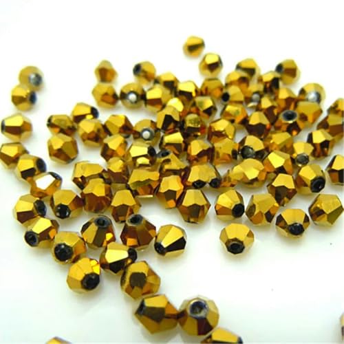 Sale: U Pick Color 3,0 mm 4,0 mm 6 mm 8 mm Bicone Austria Kristallperle Charm Glasperle Lose Abstandsperle für DIY Schmuckherstellung - glänzendes Gold - 6 mm 48 Stück pro Beutel von HUYTUY