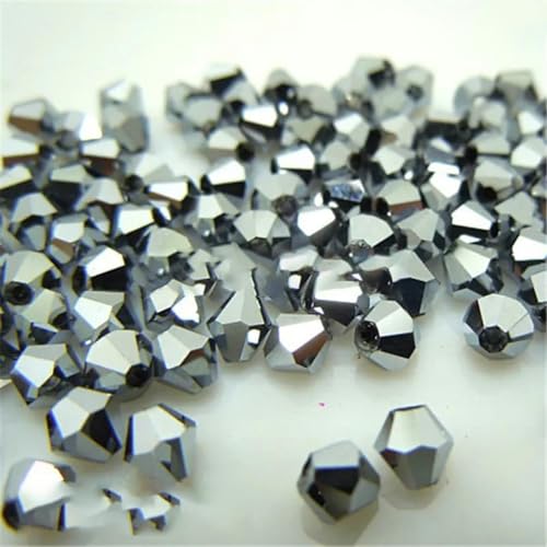 Sale: U Pick Color 3,0 mm 4,0 mm 6 mm 8 mm Bicone Austria Kristallperle Charm Glasperle lose Abstandsperle für DIY Schmuckherstellung - glänzendes Silber - 3,0 mm 100 Stück pro Beutel von HUYTUY