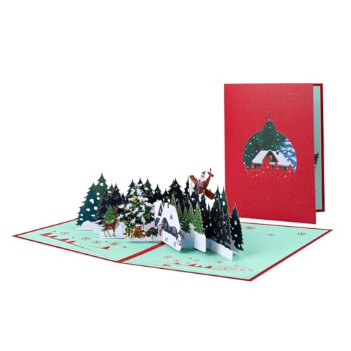 HVRFJXI 3D Weihnachtsthema Popup Grußkarte Handgefertigte Geschenke Postkarte Mit Hüllkurvenwaldkarte Für Partys Einladung von HVRFJXI