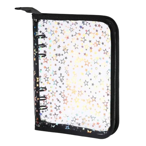 HVVENTY A5 Budget Binder Cover mit Reißverschluss, Glitzersterne, A5 6-Ringbuch-Planer, transparentes PVC, nachfüllbar, Notizbuchhülle, Schwarz von HVVENTY