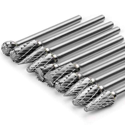 HVVENTY Hartmetall-Frässtift-Set, kompatibel mit Rotations-1/8--Schaft, 10 Stück, Schneideisen, Rotationswerkzeug, Raspel-Bits, Zubehör von HVVENTY