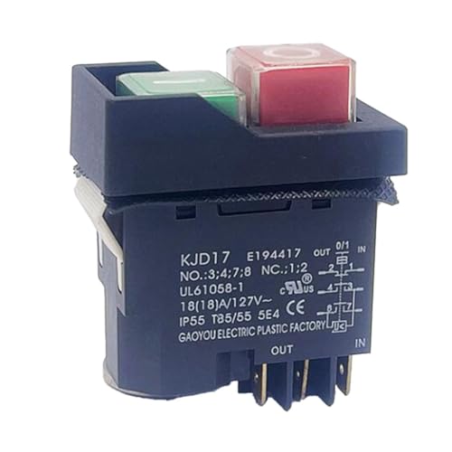 HVVENTY KJD17 6-poliger elektromagnetischer Start-Druckknopfschalter, 18 A, AC127 V, IP55, wasserdichter Geräteschalter von HVVENTY