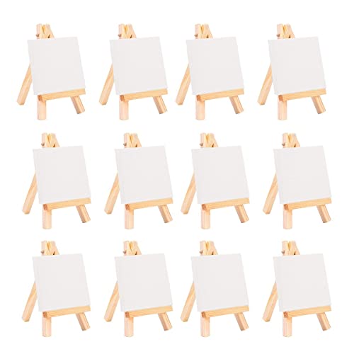 HVVENTY Mini-Staffelei für Künstler, 7,6 x 7,6 cm, Mini-Leinwand-Set, Malerei, DIY, Zeichnen, kleine Tischstaffelei für die Schule, 12 Stück von HVVENTY