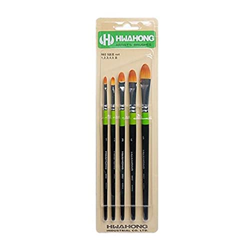 HWAHONG Künstlerpinsel F 982 Serie für Wasserfarben, Öl, Acryl, weiche Farben, flacher Pinsel, 1 Set (5 Stück) von HWAHONG