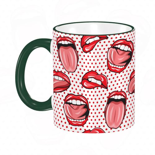 HWFOI Bedruckte Tasse Kinder Geschenk für Jungen & Mädchen Kaffeetasse Teetasse aus Keramik 330 ml,Cartoon-Farblächeln. Farbpalette. Gekritzelskizze, handgezeichnetes Bild. Aufkleber,Dunkelgrün von HWFOI