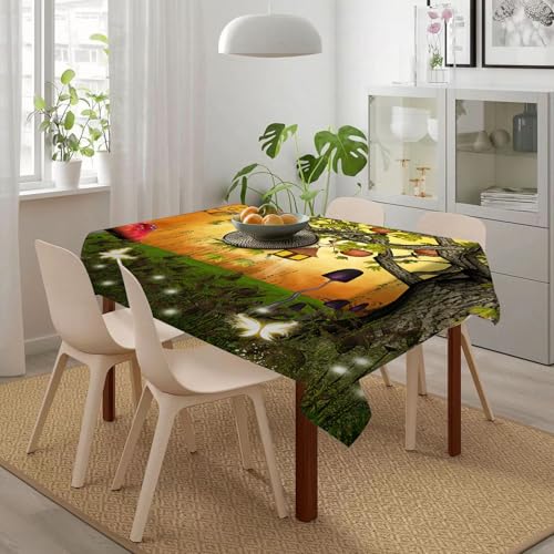 HWFOI Tischdecke Abwaschbar Rechteckig Fleckschutz Tischwäsche Wasserdicht Tischtuch Esszimmer,Küche,Garten,Party,Fantasy Dekor, Wunderland Wald mit Feen Schmetterlinge Elfe,152x228cm von HWFOI