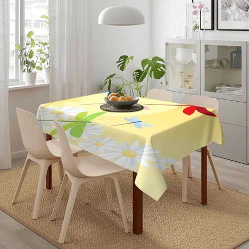 HWFOI Tischdecke Abwaschbar Rechteckig Fleckschutz Tischwäsche Wasserdicht Tischtuch Esszimmer,Küche,Garten,Party,Libelle, Blumenfeld im Frühling mit Kamille,152x228cm von HWFOI