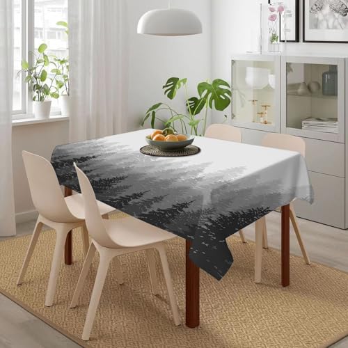 HWFOI Tischdecke Abwaschbar Rechteckig Fleckschutz Tischwäsche Wasserdicht Tischtuch Esszimmer,Küche,Garten,Party,Wald, Wildnis Muster mit vielen Bäumen Natur Panorama Monochrome Wälder, Ec,152x228cm von HWFOI