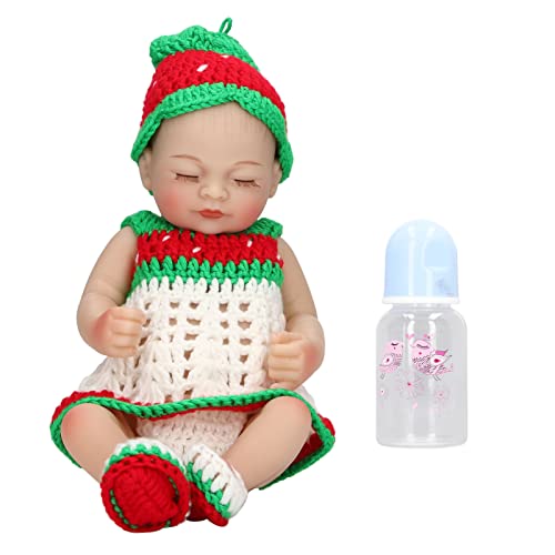 HWGING 10-Zoll-Silikon-Mädchenpuppe Lebensechte Vollsilikon-Reborn-Babypuppe Bewegliche Arme Beine Neugeborene Babypuppen mit Milchflasche von HWGING