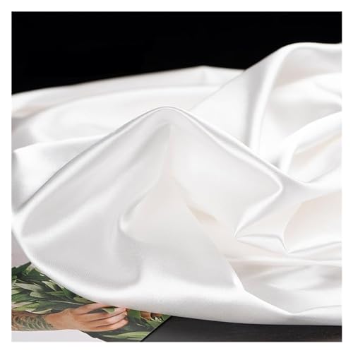 HWJFDC Satinstoff, seidig, heller Satin-Stoff zum Nähen, weich, glänzend, mittelschwer, geeignet für Kleid oder Polstermöbel, 1 reinweiß, 150 cm x 9 m von HWJFDC