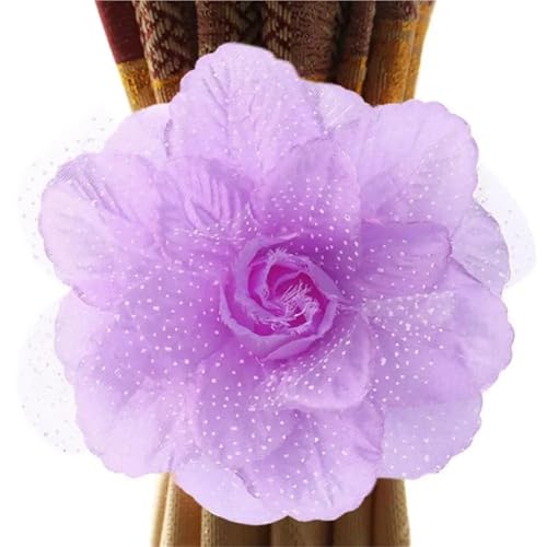 Verdrehte Gardinenhalter 4 Stück Seide Pfingstrose Blume Fenster Vorhang Riemen Vorhang Clip Vorhang Halter Raffhalter Schnalle Clips Hängen Raffhalter Vorhang Home Decor(Purple 13x50cm) von HWJFDC