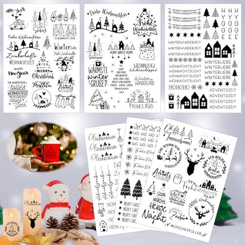 Kerzentattoos Weihnachten, 6 PCS Kerzen Sticker Weihnachten,Wassertransferdruck,DIY asserschiebefolie Kerzen,kerzen folie weihnachten,Kerzenaufkleber,Kerzen Dekorieren,Adventskerze (C) von HWJPDMBD