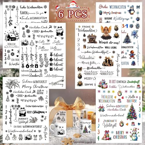 Kerzentattoos Weihnachten, 6 PCS Kerzen Sticker Weihnachten,Wassertransferdruck,DIY asserschiebefolie Kerzen,kerzen folie weihnachten,Kerzenaufkleber,Kerzen Dekorieren,Adventskerze (Farbe) von HWJPDMBD