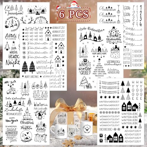 Kerzentattoos Weihnachten, 6 PCS Kerzen Sticker Weihnachten,Wassertransferdruck,DIY asserschiebefolie Kerzen,kerzen folie weihnachten,Kerzenaufkleber,Kerzen Dekorieren,Adventskerze (Schwarzweiß) von HWJPDMBD