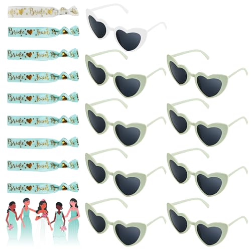 HWMYTOP 18 Stk Herz Sonnenbrille, Accessoires Frauen, 9 Armbänder Frauen, Damen Sonnenbrille Hochzeit, Für Bachelorette Party Accessories, Braut Hochzeit Deko (Grün + Weiß) von HWMYTOP