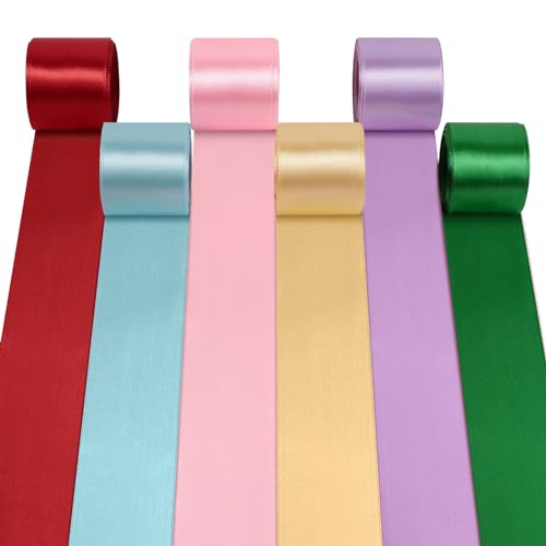 HWMYTOP 60m Regenbogen Satinband 6 Farben Polyester Satinband 50mm Breit Bunte Stoffbänder Große Seidensatin Geschenkband Breit für Heimwerkerkunst Handwerk,Geschenk Verpackung,Hochzeitsdekoration von HWMYTOP