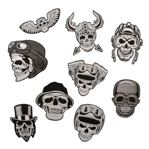 10 bestickte Totenkopf-Aufnäher zum Aufbügeln, Horror-Totenkopf-Applikationen, Hotmelt-Stickerei, Punk-Aufnäher zum Aufnähen für Kleidung, Jacken, Jeans, Hut, Rucksack (C) von HWOLPEMS