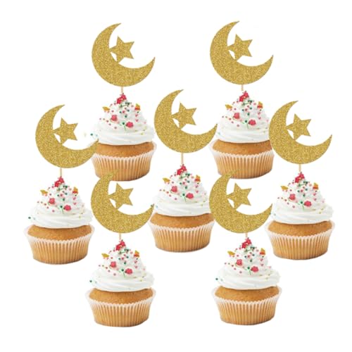 Eid Mubarak Cupcake Toper Sticks Glitter Eid Kuchendekorationen Muslimparty liefert Mondstartopper von HWXZUUO