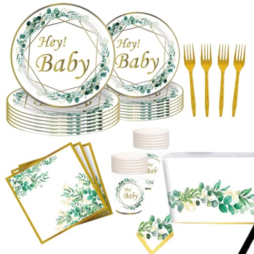 Geschlecht enthüllen Teller und Servietten und Becher 117 PCs/Set Fit für 24 Gäste Babyparty -Tabelle mit Tischdecke für Geschlecht enthüllen Party Supplyingableware von HWXZUUO