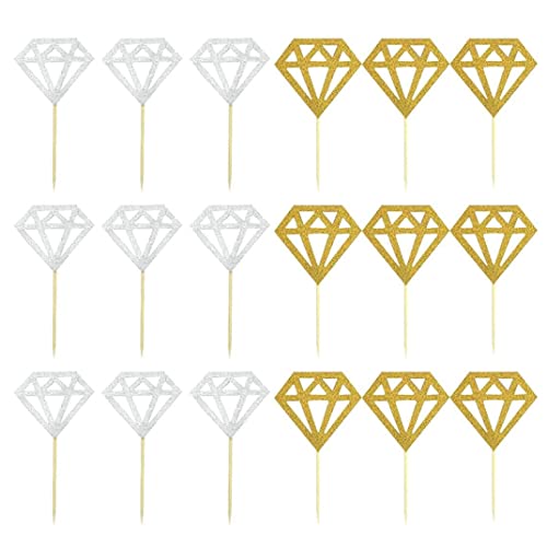 Glitzer Diamond Cupcake Toppers für Brautduschen Engagement Hochzeitsfeier Geburtstag für Donuts Diamond Donut Picks Kuchendekorationen (Silber + Gold) 60 PCS Diamond von HWXZUUO