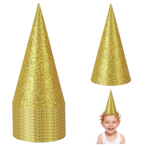 HWXZUUO 12PCS Party Hats, 2.6x4.1 Inch Paper Cone Birthday Hats with Elastic Strings, Easy to Assemble Birthday Party Hats for Birthday Parties, Children's Parties and Holidays Birthday Hats von HWXZUUO