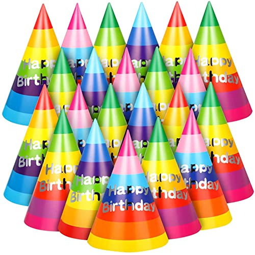 HWXZUUO 60 Stücke Geburtstagsfeier Hüte Regenbogen Geburtstag Hüte für Kinderpapierkegel Hüte für Erwachsene Spaß bunte Party Hats Cap Art Craft Caps für Geburtstagsfeierzubehör von HWXZUUO