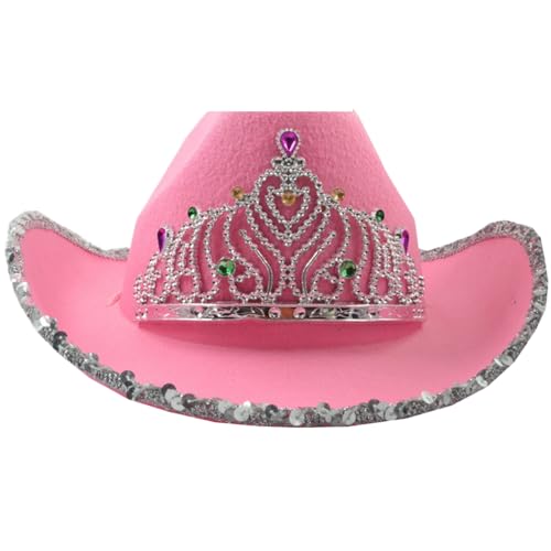 HWXZUUO Cowgirl -Hut mit silbernem Rand, Glitter Cowboy Hut Frauen mit Nackenseil, süße Cowgirl -Kostüminnen, Cowgirl Accessoires für Kostüme Urlaub Party, Cowboyhut von HWXZUUO