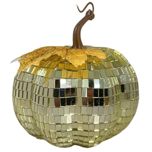 HWXZUUO Disco Pumpkin 4x3 Reflektierende Spiegeloberfläche Dekorative Kürbis mit Ahornblatt Realistische künstliche Kürbisdekor für Halloween, Party, KTV, Bar, dekorativ von HWXZUUO