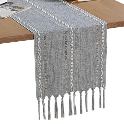 HWXZUUO Grauer Tischläufer 13x90 Zoll gestreiftes Boho -Tischläufer mit langem Quaste Soft & Comfort Tischläufer für Esstisch, Tee Tisch, TV -Bank, Grauer Tischläufer von HWXZUUO