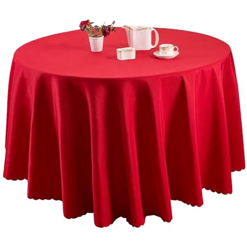 HWXZUUO Round Tablecloth, 63 Inch Round Table Cloth, Red Polyester Round Table Cover with Lace Edge, Soft & Breathable Table Cloth for Home, Restaurant, Wedding, Party Round Table Cloth von HWXZUUO