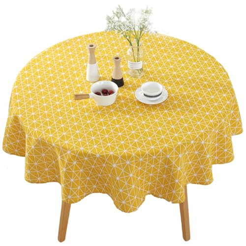 HWXZUUO Round Tablecloth Simple Style Cotton Linen Checkered Table Cloth 47" Washable Stain-Resistant Tablecloth for Indoor and Outdoor Home Party Picnic Dining Room Round Table Cloth von HWXZUUO