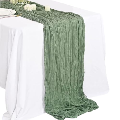 Sage Green Tischläufer, 10ft Green Cheesecloth Tischläufer, Plissee Style Gaze Tischläufer, Boho -Tischläufer für Hochzeitsbrautbabyparty -Dekor, Sage Green Tischläufer von HWXZUUO