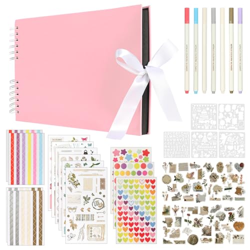 Fotoalbum zum Selbstgestalten, 29 X 21,5cm Fotoalbum 80 Seiten Fotobuch zum Selbstgestalten DIY Scrapbooking Set, Geschenk für Geburtstag Abschluss Hochzeit, Rosa von HXC