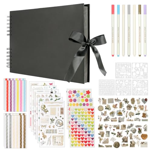 Fotoalbum zum Selbstgestalten, 29 X 21,5cm Fotoalbum 80 Seiten Fotobuch zum Selbstgestalten DIY Scrapbooking Set, Geschenk für Geburtstag Abschluss Hochzeit, Schwarz von HXC