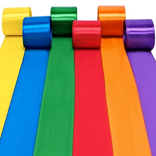 HXC Regenbogen-Satinband, 60 m, 6 Rollen breite Bänder zum Basteln, 50 mm, Seidenband für Geschenkverpackungen, farbiges Band für Party-Hintergrund, Dekorationen, Geschenkband, große Stoffbänder von HXC