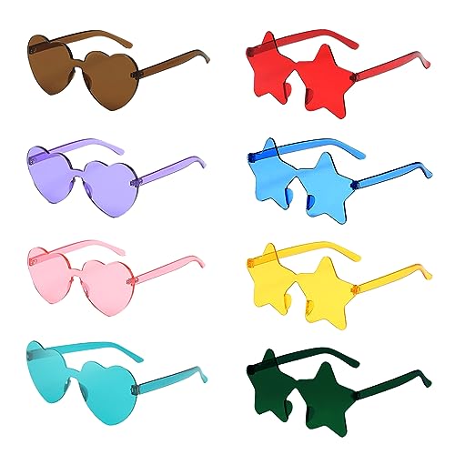 HXC 8 Stück Party Brille Farben Party Brille Herzbrille und Sternbrille Transparente Candy Color Sonnenbrille Partybrillen Hippie Brille für Kinder und Erwachsene 2 Entwürfe von HXC