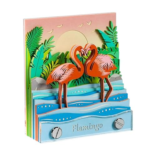 3D Kalender Notizblock 2025, Tischkalender 3D Magisches Schloss Wochenkalender Notizblock, Beleuchtet Kreativer Tischkalender, DIY Gravur Papier, Kunst Schule (Flamingos) von HXCQYGL