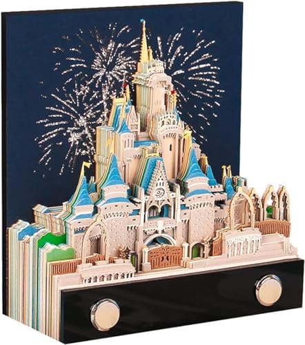 3D Kalender Notizblock 2025, Tischkalender 3D Magisches Schloss Wochenkalender Notizblock, Beleuchtet Kreativer Tischkalender, DIY Gravur Papier, Kunst Schule Handwerk Heim Büro (Schloss mit Lichtern) von HXCQYGL