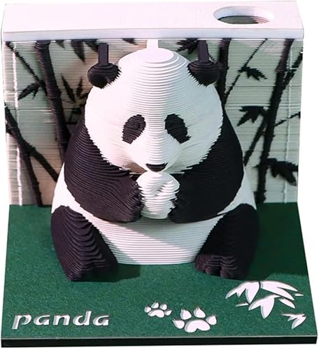 3D-Notizblock, 3D Kalender Abreißen 2025, 2025 Tischkalender-Notizblock mit Licht, Papierskulptur Desktop Ornament (Panda ohne Licht) von HXCQYGL