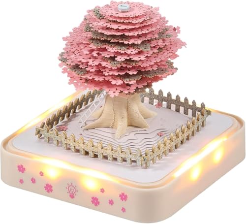 3D-Notizblock, 3D Kalender Abreißen 2025, 2025 Tischkalender-Notizblock mit Licht, Papierskulptur Desktop Ornament (Sakura-Baum mit Licht) von HXCQYGL