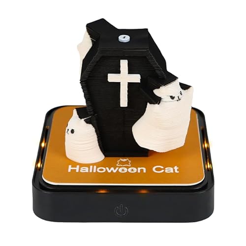 HXCQYGL 3D-Notizblock, 3D Kalender Abreißen 2025, 2025 Tischkalender-Notizblock mit Licht, Papierskulptur Desktop Ornament (Halloween-Katze) von HXCQYGL