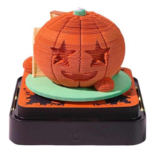 HXCQYGL 3D-Notizblock, 3D Kalender Abreißen 2025, 2025 Tischkalender-Notizblock mit Licht, Papierskulptur Desktop Ornament (Halloween-Kürbis) von HXCQYGL