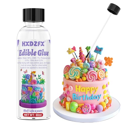 Essbarer Kleber - HXDZFX 60ml Lebensmittelkleber Essbar für Essbar Tortendeko, Lebensmittelecht Schnelltrocknend Transparent Superkleber für Fondant, Lebkuchenhaus, Zuckerschrift, Torten von HXDZFX