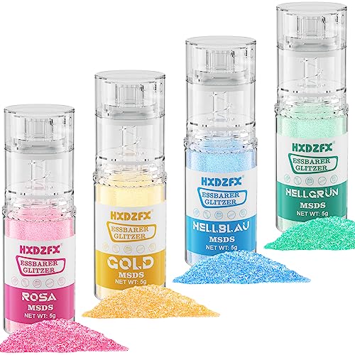 Essbares Glitzer Spray - 4 Farben Lebensmittel Glitzer für Getränke, Geschmacksneutrales Lebensmittelfarbe Pulver, Glitzerpuder für Schokolade, Kuchen, Fondant, Cocktail Drinks, Flüssigkeiten- 5g von HXDZFX