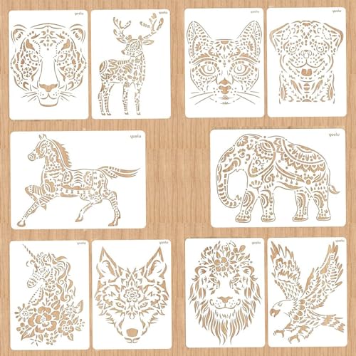 10 Stück Tiere Schablonen Kinder Tiermalerei Schablone Wiederverwendbare Malschablonen für DIY Handwerk Malen Scrapbooking Geschenke, 29 * 21cm von HXHWKEN