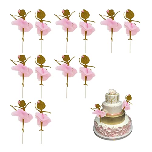 12 Stück Glitter Ballerina Tanzen Mädchen Cupcake Toppers Ballerina Tanzen Kuchen Topper Glitter Rosa Ballett Cupcake Topper für Hochzeit Geburtstagsfeier von HXHWKEN